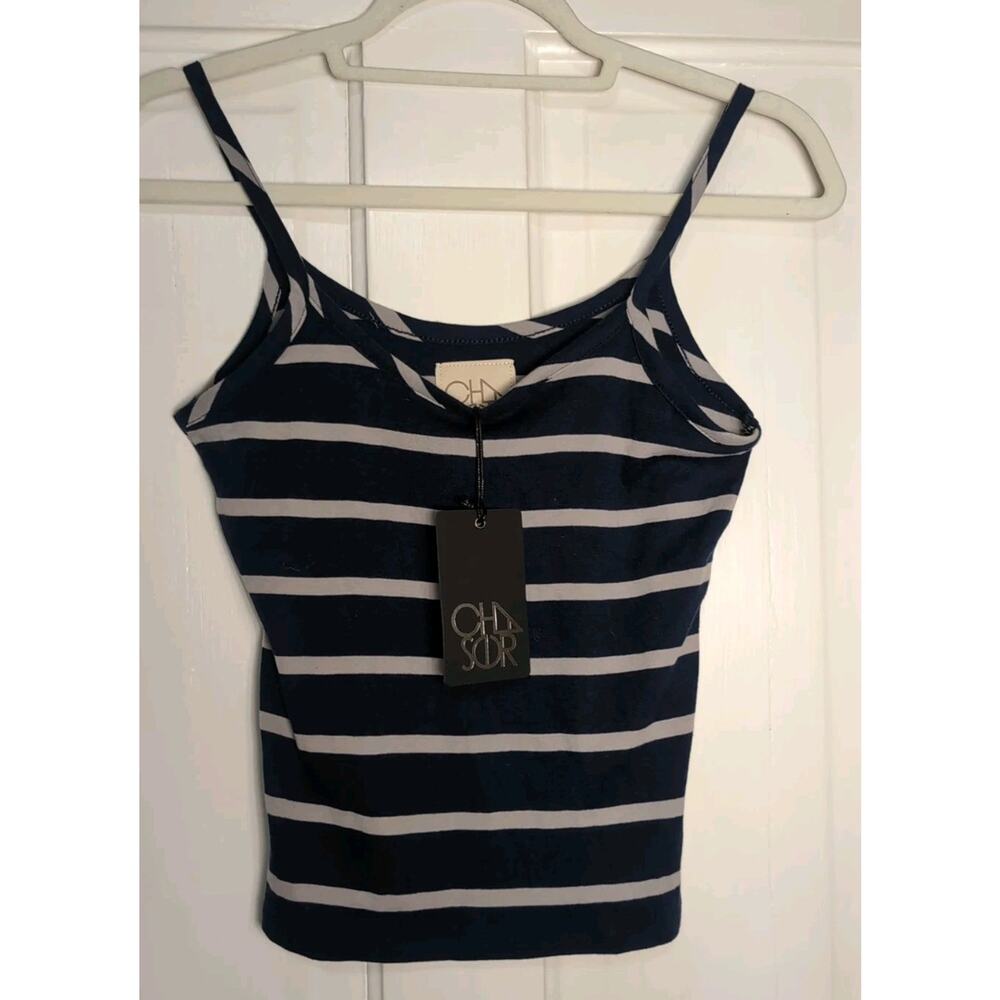 Chaser Striped Spaghetti Strap Crop Top Navy Woman's S Beach Girly NWT (1075)